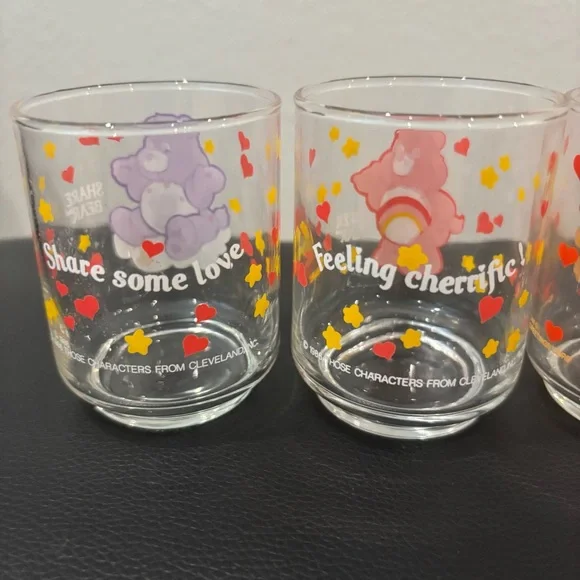Vintage Care Bears Colorful Glass Set Share Bear Cheer Bear Good Luck Bear - Picture 7 of 8